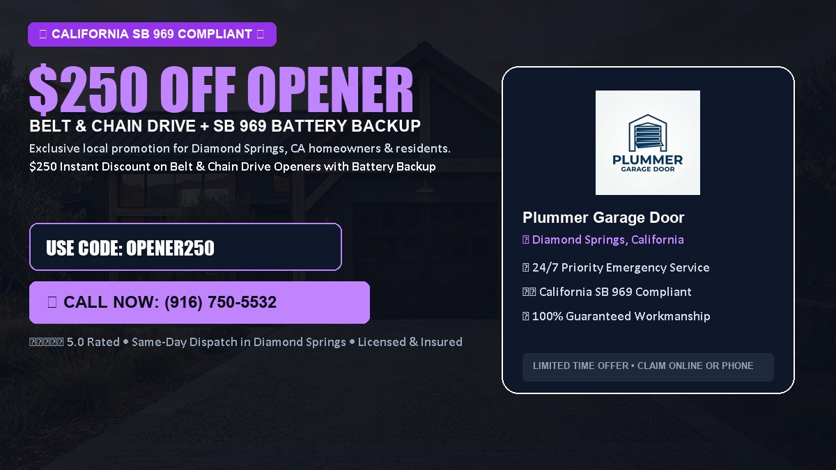 $250 OFF Smart Garage Door Opener Installation (Belt & Chain Drive with California SB 969 Battery Backup) in Diamond Springs, CA