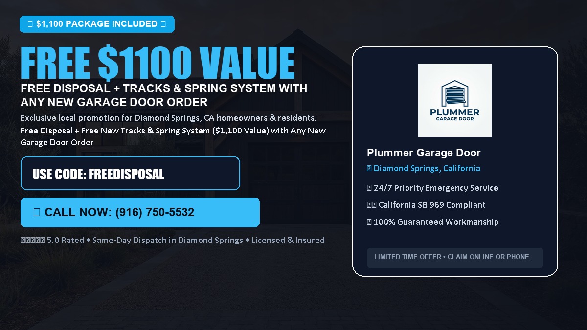 Free Disposal + Free New Tracks & Spring System with Any New Garage Door Order ($1100 Value) in Diamond Springs, CA
