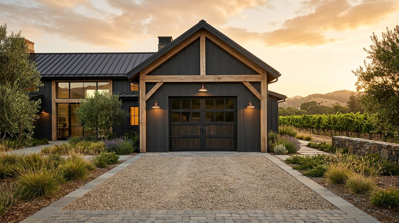 Plummer Garage Door Exterior Closed Garage Door at Twilight